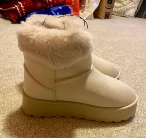 Nasty Gal Faux Fur Platform Mini Ankle Boots - Sand thumbnail 1