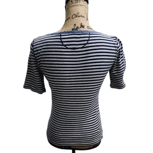 LRL Ralph Lauren Striped Top Denim‎ Trim Casual Tee Shirt Small thumbnail 3