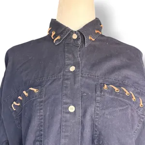 Vintage Black Lace Up‎ Western Shirt Women’s Small Cotton Button Down Ranch Top thumbnail 2