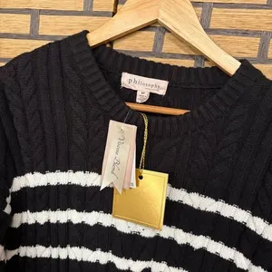Philosophy Black And White Stripe Cable Knit Sweater Size Small thumbnail 3