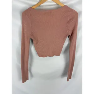 American Eagle Ribbed Button V Neck Long Sleeve Crop Top Pink Size Small thumbnail 3