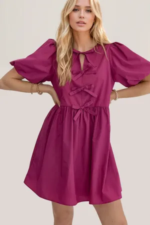 Entro Plum Bow Puff Sleeve Dress thumbnail 1