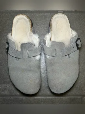 Birkenstock Boston Shearling Lined Gray Suede Slip On Clogs Women’s Shoe Size 9 thumbnail 2