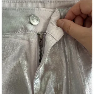 Gianni Bini NWT Sz S Mini Skirt Distressed Metallic Silver Pink Cotton Denim Shiny Pockets thumbnail 3