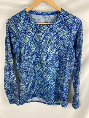 LL Bean Women's XS UPF 50+ Swim Sun Rash Guard Long Sleeve Top Blue thumbnail 1