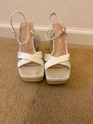 Lulus White Satin Strappy Heels in Size 6 thumbnail 7