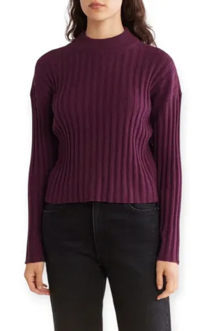 Madewell Cropped Ribbed Mockneck Sweater Plum XL NWT thumbnail 1