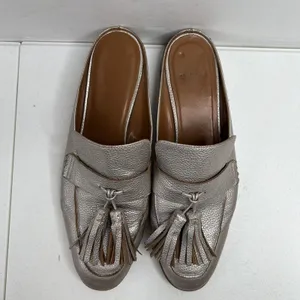 Aquatalia Size 10 Stella Metallic Tumbled Mules Platinum Women's Tonal Tassels thumbnail 7