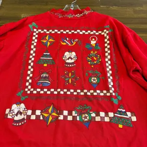 Vintage USA Nutcracker Graphic Christmas Sweater Red Holiday Bow Wreath Glitter thumbnail 3