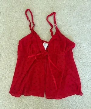 NWOT CottonOn iBODY Red Heart Print Sheer Camisole with Adjustable Tie & Straps thumbnail 1