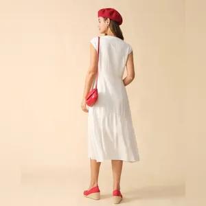 Rihoas Solid White Color Lapel Midi Dress thumbnail 5