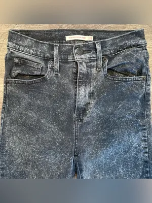 Levi's Mile High Charcoal Black Acid Wash High Rise Skinny Jeans 25 x 30 Goth Rock thumbnail 2