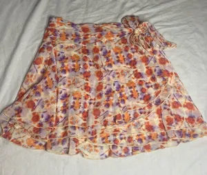 Aerie Micro Mini Chiffon Floral Wrap Skirt with Ruffle Hem Size Medium Orange thumbnail 1