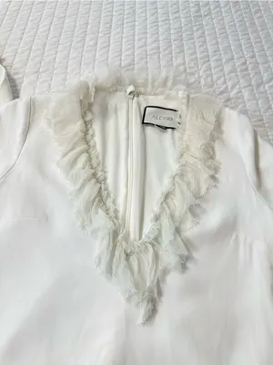 Alexis Barbara Azura Ivory Bell Long Sleeves V-Neck Ruffle Mini Dress Boho Sz M thumbnail 11