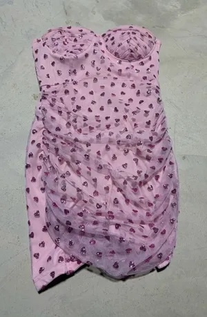 Superdown Strapless Pink Sequin Heart Ruched Mini Dress small thumbnail 1