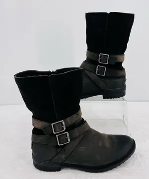 Ugg Lorna Black Boots Waterproof Genuine Leather Wool Lined 8.5” Shaft Size 8.5 thumbnail 1