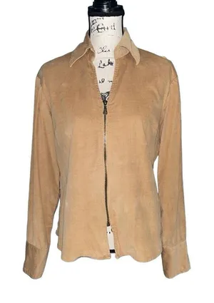 Harvé Bernard by Benard‎ Holtz tan corduroy zip up jacket large thumbnail 1