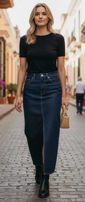 Levi's NWT High-Waist Dark Blue Denim Exposed Maxi Skirt SZ-32 pockets thumbnail 1
