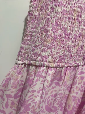 mittoshop Pink Floral Smocked Tiered midi-Maxi Dress with Ruffle Sleeves thumbnail 4