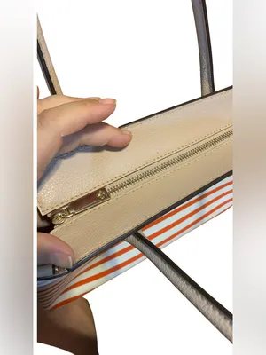 Kate Spade "Patrice" Tropical White, Red, Orange & Pink Tote Bag W/Tan Accents thumbnail 9
