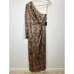 Muse by Marchesa Senna Leopard Satin One Shoulder Maxi Dress Formal US 8 NWT thumbnail 4