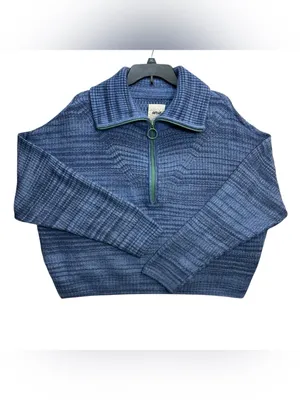 Aerie Women’s Large Blue Marled Knit Quarter Zip Oversized Wool Blend Sweater thumbnail 3