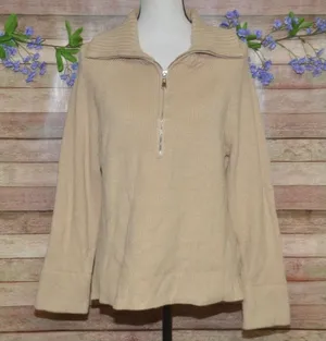 BTFBM Womens Tan Ribbed Knit High Neck Quarter Zip Sweater Size M So Soft Casual thumbnail 1