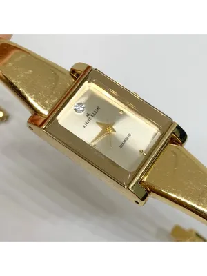 Anne Klein Diamond gold tone women watch 16mm rectangular quartz 6.5” running thumbnail 2