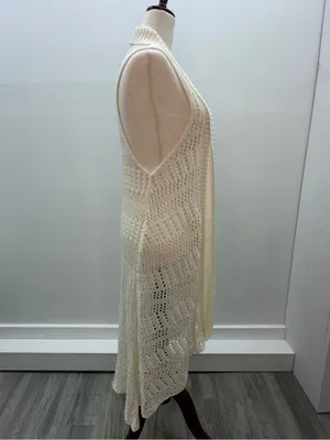ARIAT Cream Crochet Knit Duster Vest Long Open Front Sleeveless Cardigan L Boho thumbnail 4