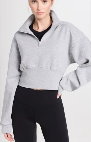 ALO Yoga Vixen Fleece 1/4 Zip Sweatshirt Athletic Heather Grey thumbnail 1