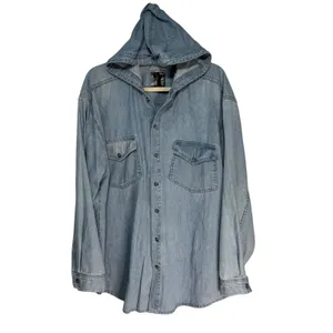 HEY MAN STYLE‎ AND SUBSTANCE Denim Hoodie Shirt Blue Washed Cotton Size L thumbnail 7