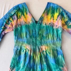 Tie Thai Boho Bell Sleeve Tie Dye Festival Maxi Dress Womens Large Multi-Color thumbnail 8
