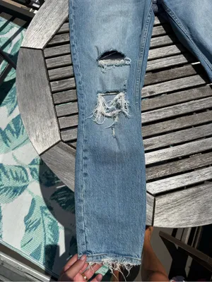 Abercrombie & Fitch Light Blue Distressed Boyfriend Jeans thumbnail 4