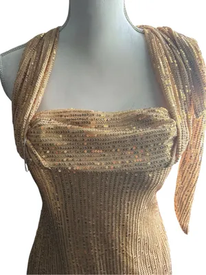 Sequin Halter Mini Dress in Gold Size 8 thumbnail 2