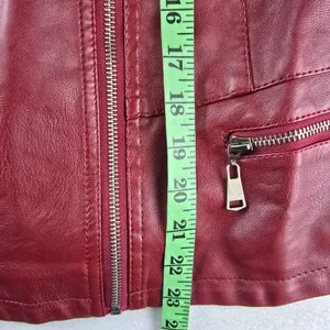 Olivia Miller NWT Womens Burgundy Faux Leather Moto‎ Jacket Fits Large thumbnail 11