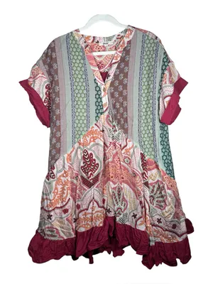 Boho Patchwork mixed floral print oversize SZ S ruffle mini dress by Blue Velvet thumbnail 1