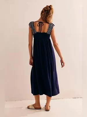 Free People Feel the Frill Women's Navy &‎ White Midi Dress Womens Size XS thumbnail 3