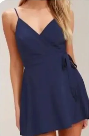 Lulu’s navy blue v-neck skirted S romper thumbnail 1