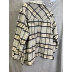 Jade‎ & Ivory Cream Gray Plaid Shacket Fleece Button Front Oversized XL thumbnail 2