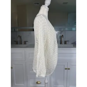 Ann Taylor Cardigan Women XL Cream Open Front Crochet Knit Pointelle thumbnail 4