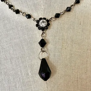 Black beaded drop pendant necklace thumbnail 2