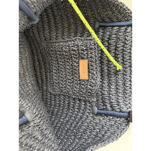 J.Crew‎ Straw Tote Bag Gray Neon Yellow Tassel Rope Handle Shoulder Bag thumbnail 5