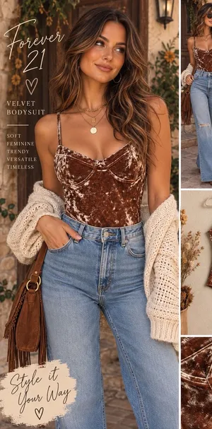 Forever 21 Brown Crushed Velvet Bustier Bodysuit Small Sweetheart Neckline Boho thumbnail 1
