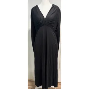 QUINCE Tencel Jersey V-Neck Long Sleeve Midi Dress Flowy Minimalist Size M thumbnail 3