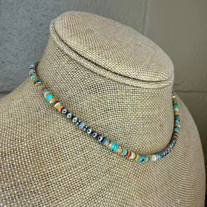 Handmade 16” Navajo Style Sterling Silver Pearls Necklace thumbnail 7