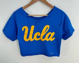 UCLA Bruins Destroyed Off the Shoulder Cropped Top Blue thumbnail 1