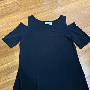 Chicos Black Cold‎ Shoulder Short Sleeve Maxi Dress Side Slit Womens Size Medium thumbnail 2