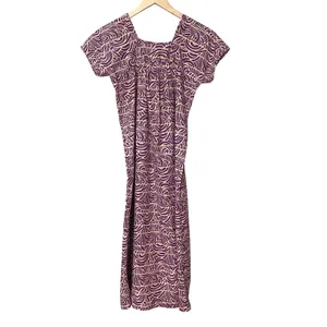Handmade Muumuu Dress Short Sleeves Midi Purple Tan Swirl Print Women Hawaiian thumbnail 2