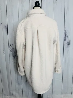 Spanx Luxe High Pile Fleece Shirt Jacket Cream Sz XL Collared Shacket Button Up thumbnail 7