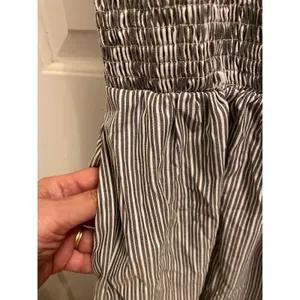 OGL Move Stripe Square Neck Smocked Midi Bra Dress Gray White Size L NWOT thumbnail 4